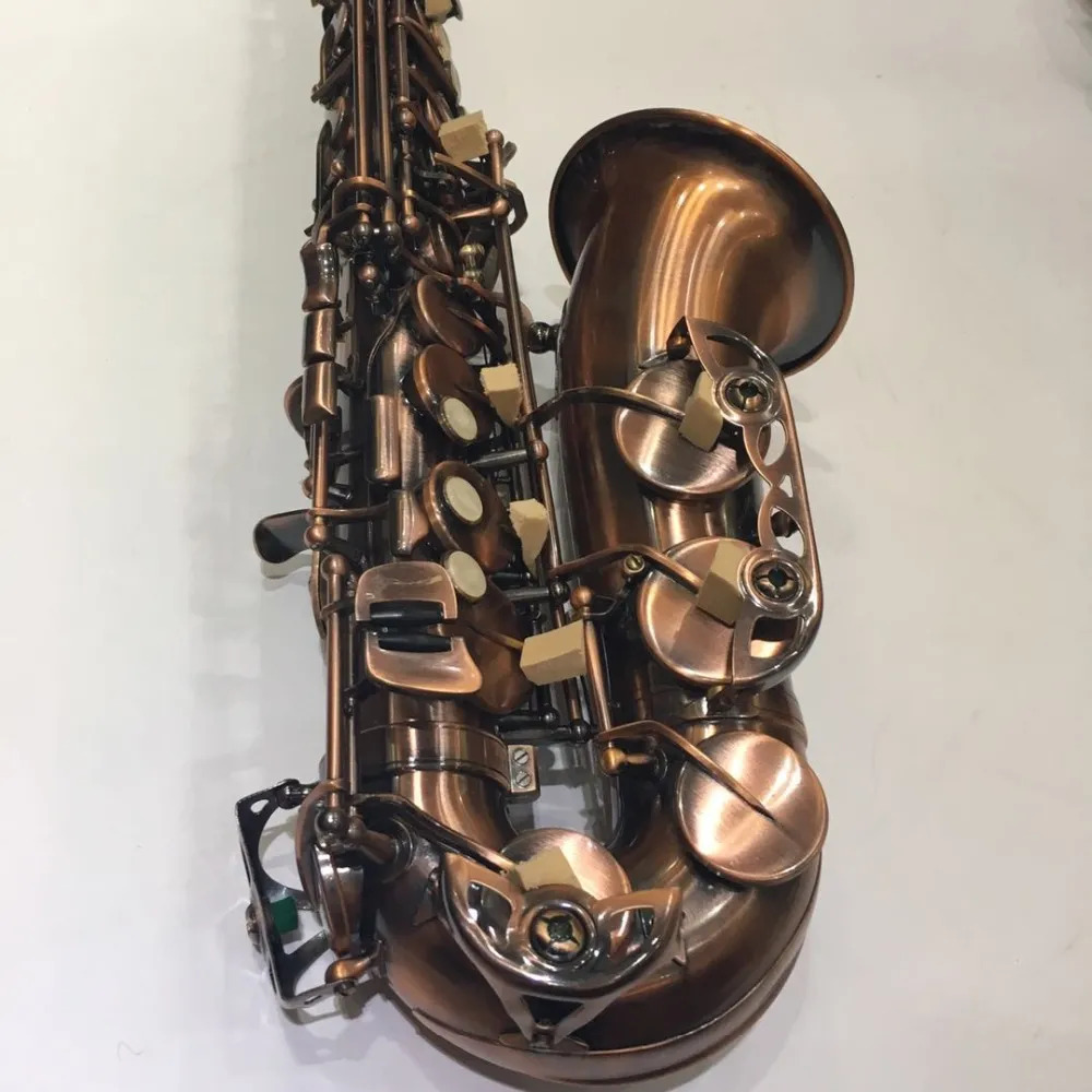 2018 Yeni Geliş MARGEWATE Alto Eb Ayarlama Düz ton Saksafon Antik bakır İnci Düğme Sax Performans Instruments ile Ağızlık