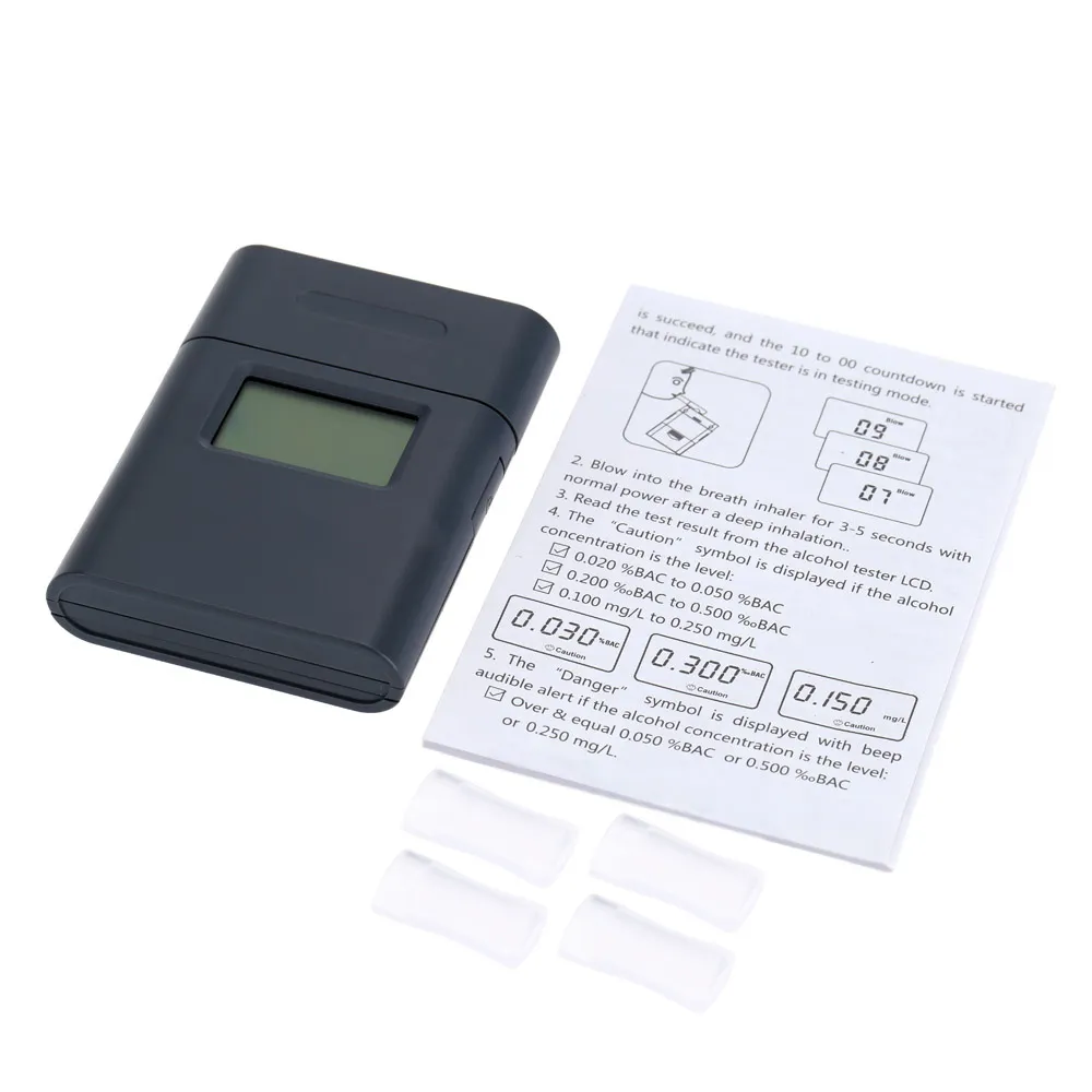 Freeshipping Alcoholmeter Resume Adem Alcohol Tester Prefessional LCD Digital Breathalyszers met Achtergrondverlichting Alcohol Detector Alcotester