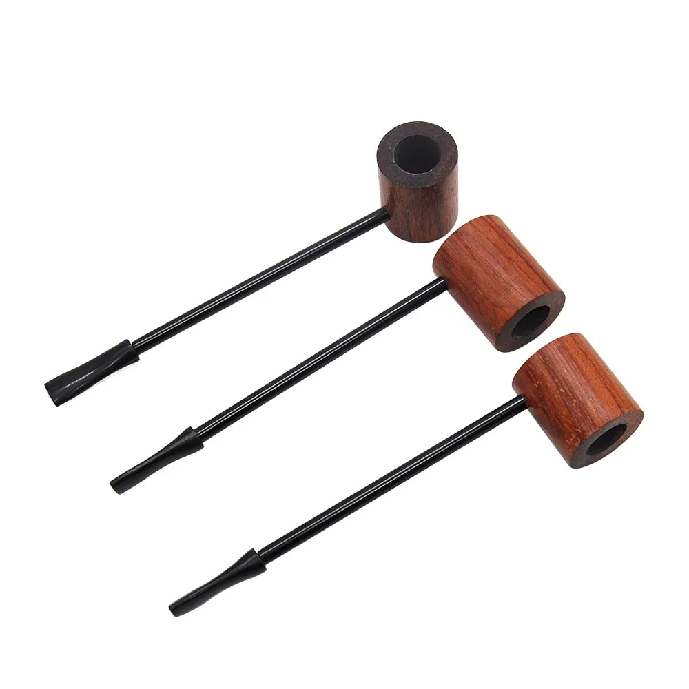 Wholesale Mini hand Sandalwood & Metal Smoking Pipe Wooden Smoking Pipes Portable With Tobacco Storage Groove