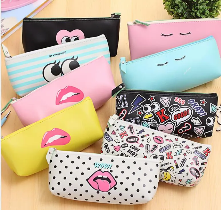 Cartoon cosmetische tassen briefpapier potlood pen reizen make-up kawaii waterdichte zak rits pouch portemonnee geld tassen lederen opbergtas