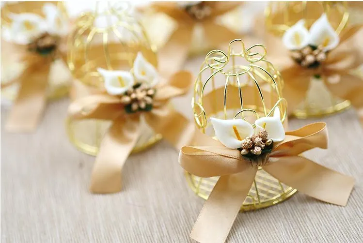 Unique Simple Golden Metal Bird Cage Birdcage Box Candy Boxes Wedding Events Christmas Valentine 's Gift Favor SN1265