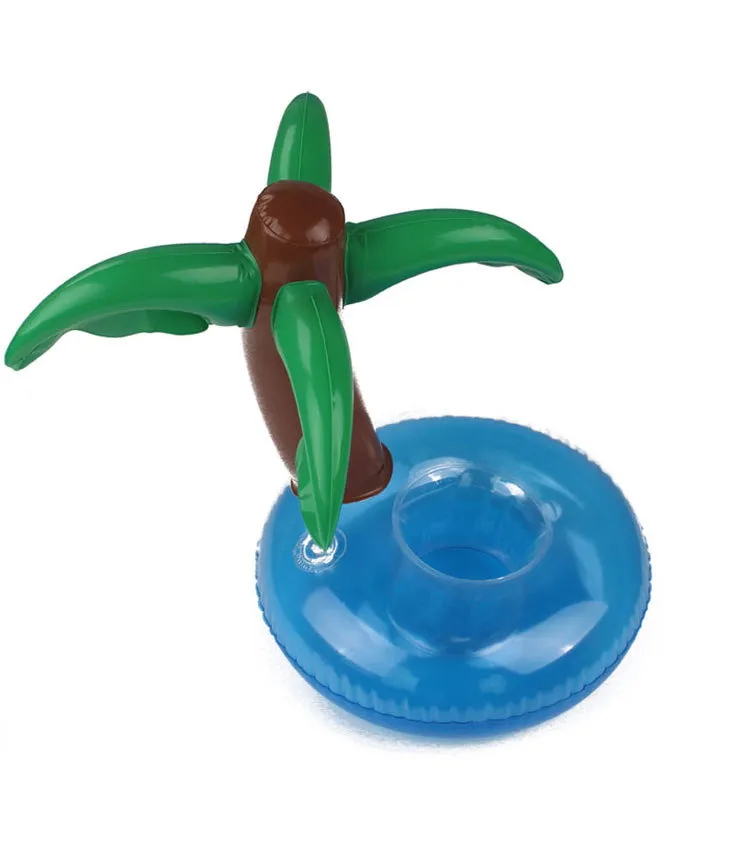 PVC Inflatable Drink Cup Holder Water Toys Donut Flamingo Coconut Tree Shaped Floating Mat Floating Pool Toys MA0009A