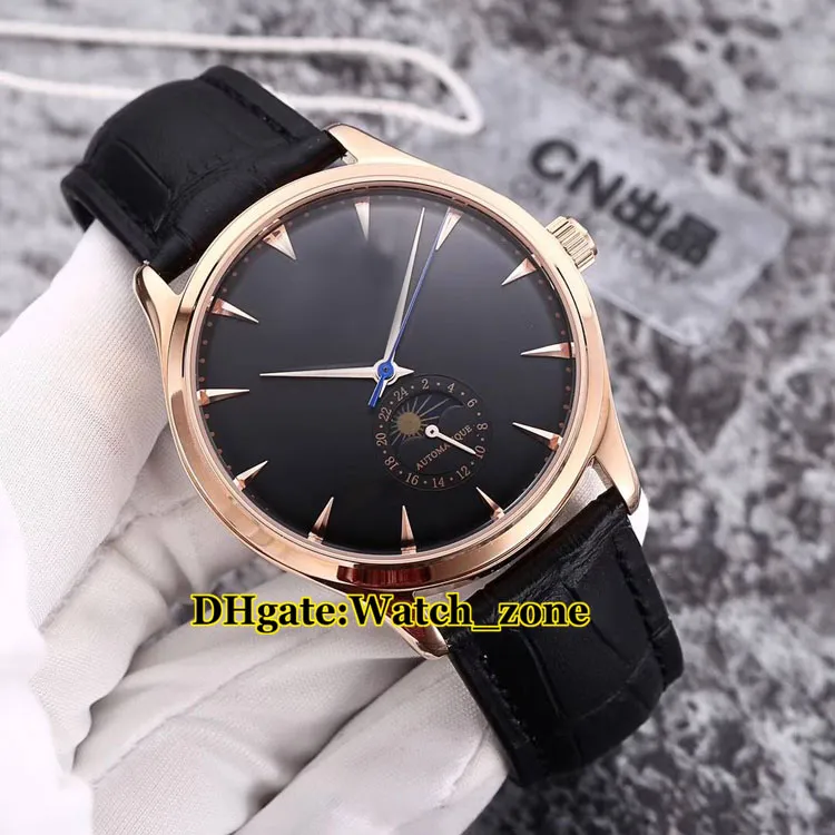 New Master Ultra Thin 1368420 Moon Phase quadrante bianco orologio automatico da uomo cassa in argento cinturino in pelle economici orologi da polso da uomo270Q