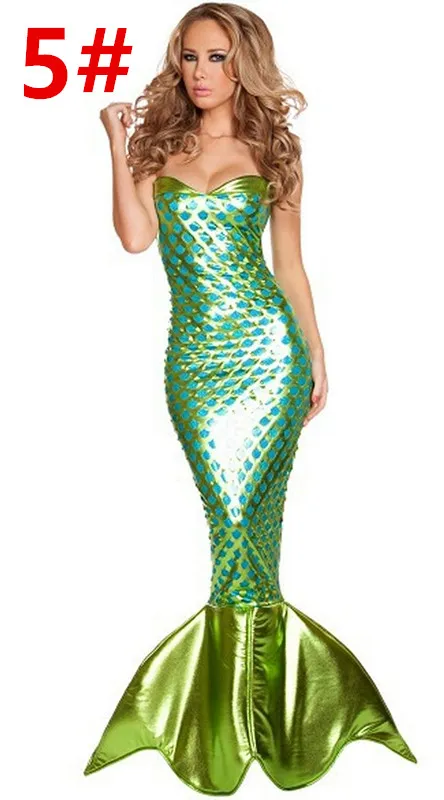 Vestido de princesa sirena para adultos, disfraz de lentejuelas, Cosplay, fiesta de Halloween, falda de cola de sirena, Disfraces de Halloween para mujeres