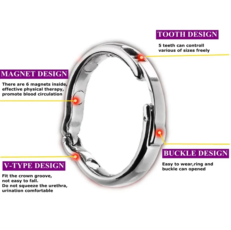 Metal Cock Ring Glans Rings Adjustable Size Magnetic Sheath Compound Male Circumcision Ring V Type Penis Ring Sex Toys for Men