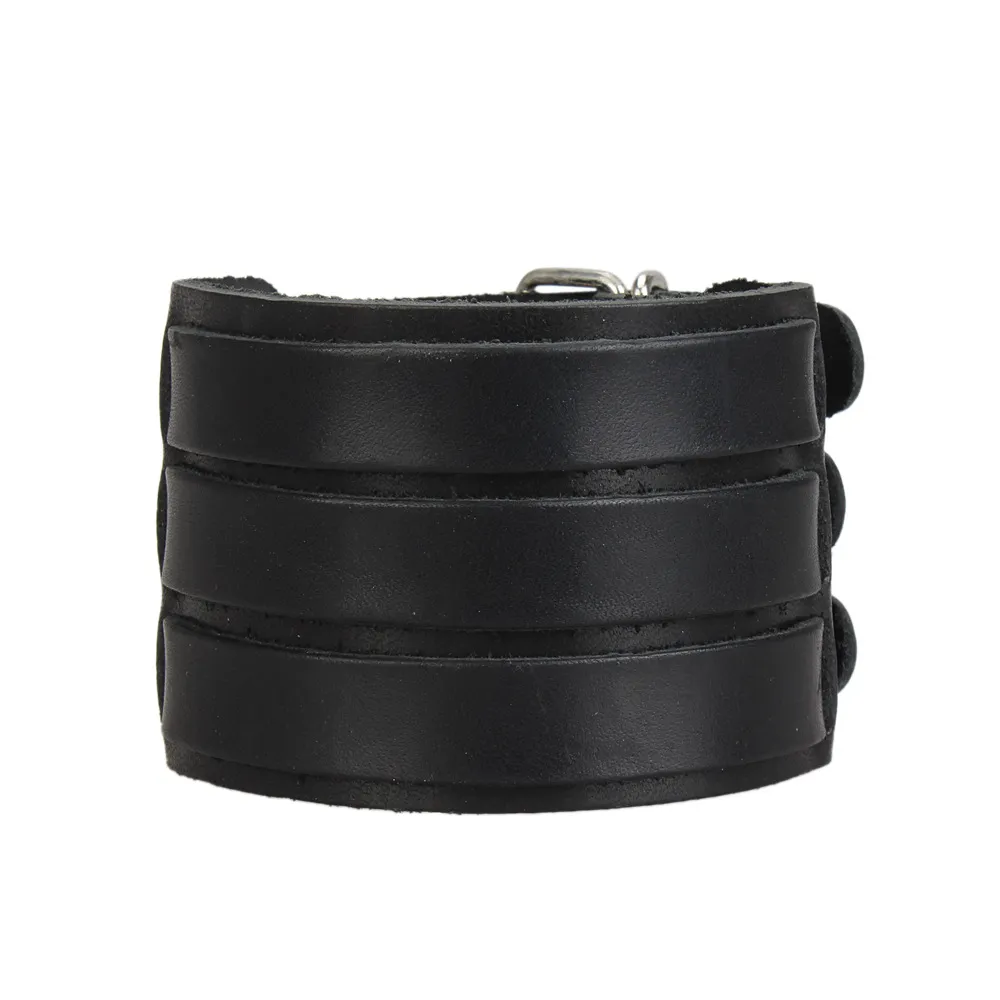 Bluelans Punk Rock New 2 Layer Belt Men Bracelet Laweine Cow Leather 3 Buckle Wristband Cuff Bangle 00jk5811388