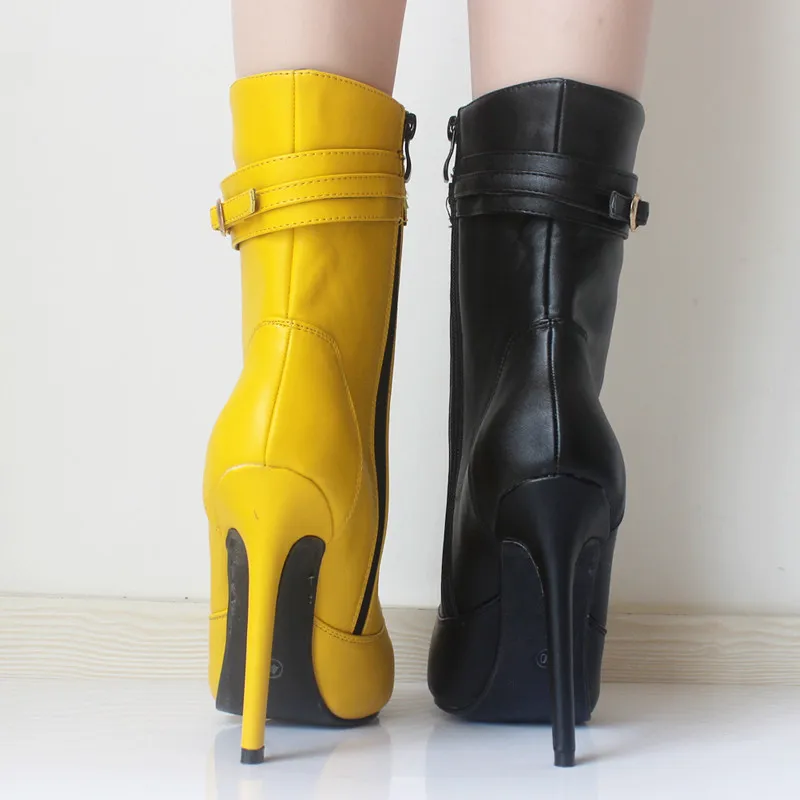 New Fashion Women Boots 12CM High Heels Pointed Toe Sexy Fetish Ankle Boots Ladies Lace Up Shoes Botas Plus size