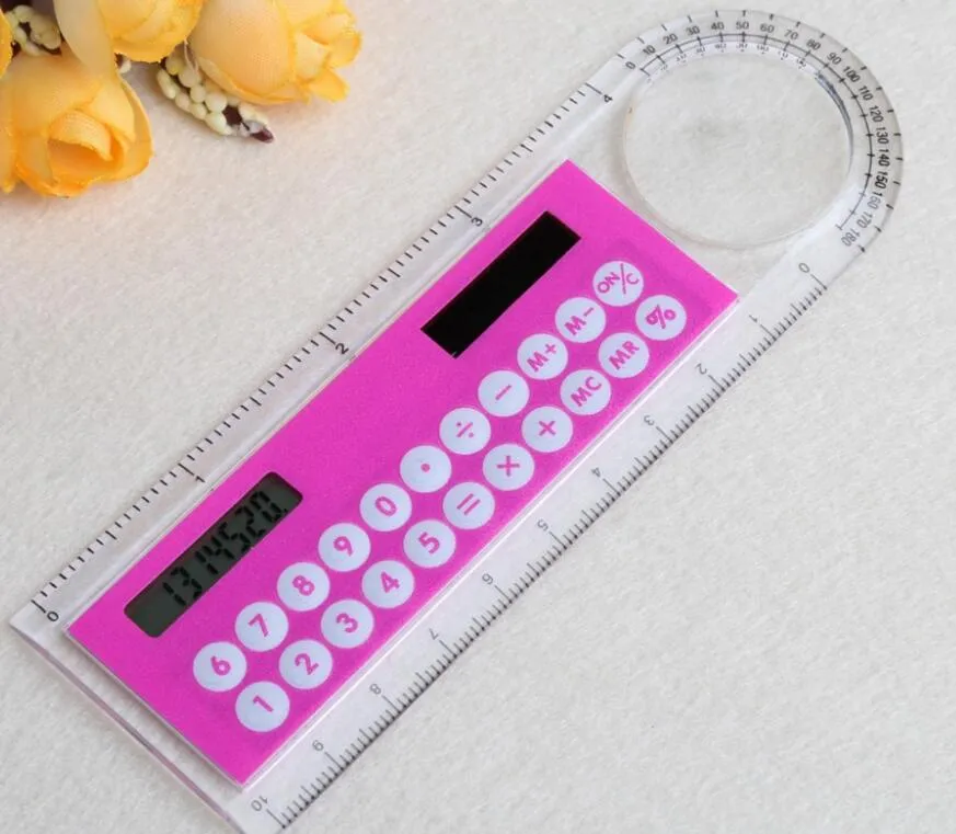 Student Ruler Calculator Plastic Mini Multifunctionele Calculator 10cm Creatieve Kantoorbehoeften Draagbare Solar Calculator Rechte liniaal Groothandel