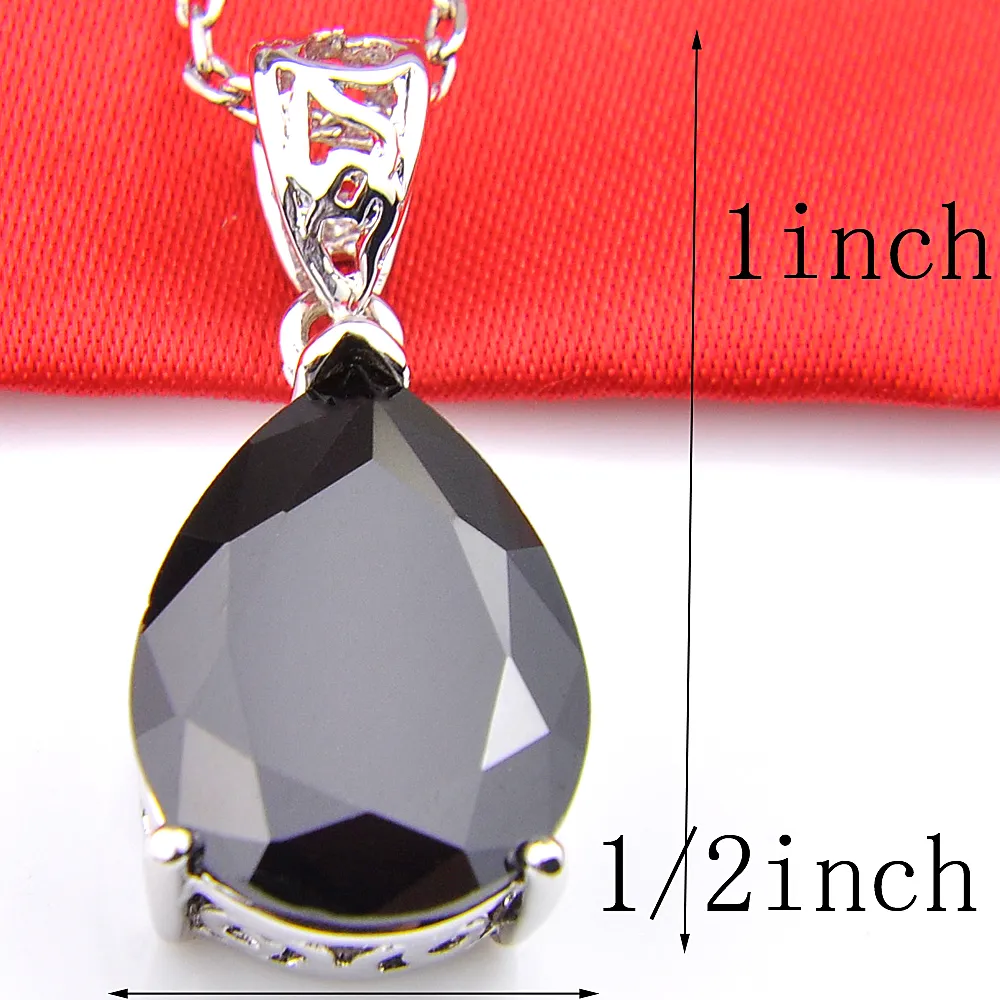 Luckyshine Classic Sparking Fire Water Drop Black Onyx Cubic Zirconia Gemstone Silver Pendants Necklaces for Holiday Wedding Party