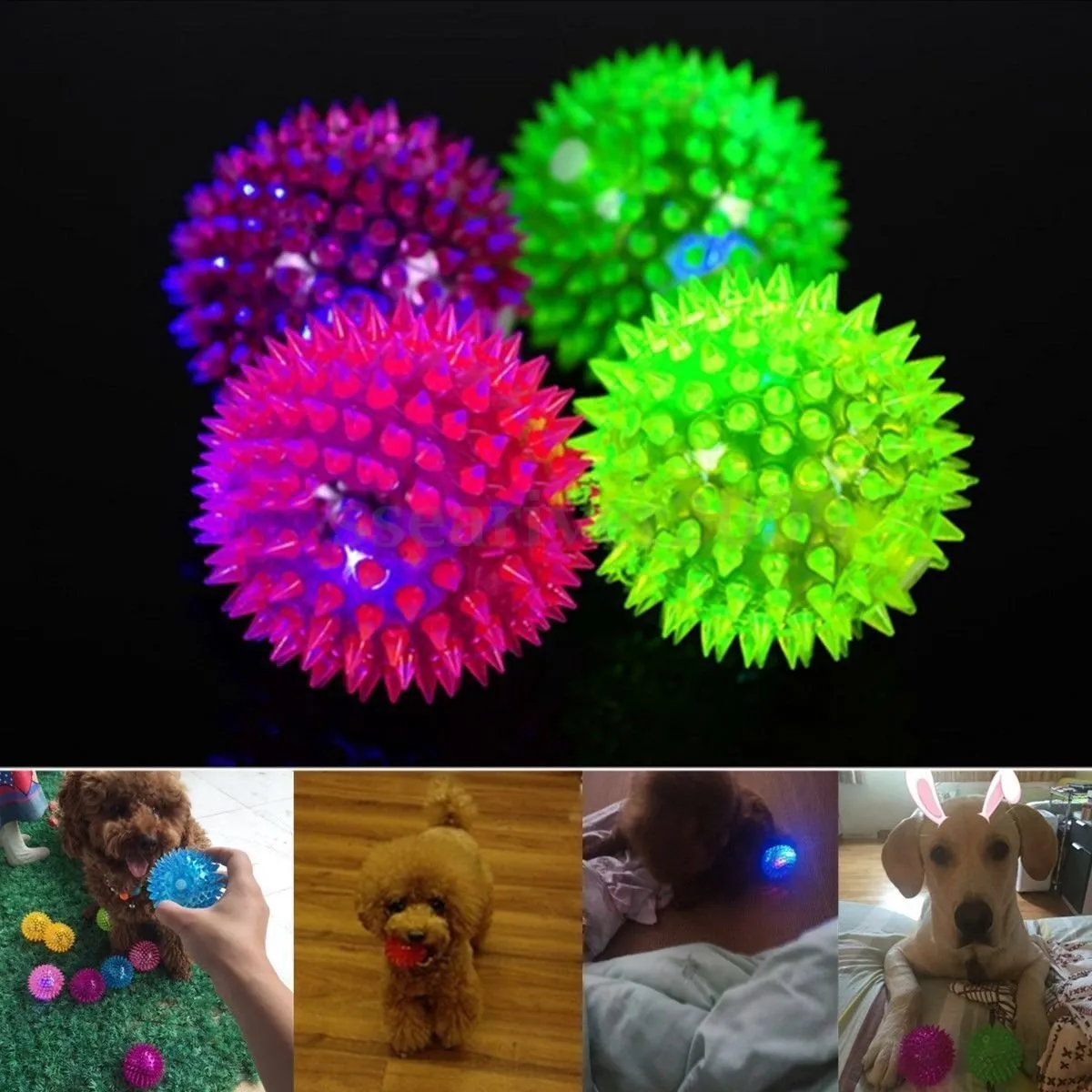 Novelty Lighting Soft Rubber Hedgehog Bouncing Barbed Ball Led Flash Pet Toys Christmas Birthday Festival Gift