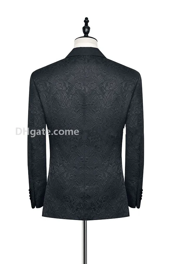 Tuxedos de marié Paisley noir sur mesure avec revers latéral et ventilation pour hommes, costumes de fête pour hommes, costumes d'affaires pour hommes veste + pantalon + cravate NO; 25