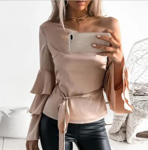 Sexy One Cold Shoulder Butterfly Sleeve Blouse 2018 Autumn Fashion