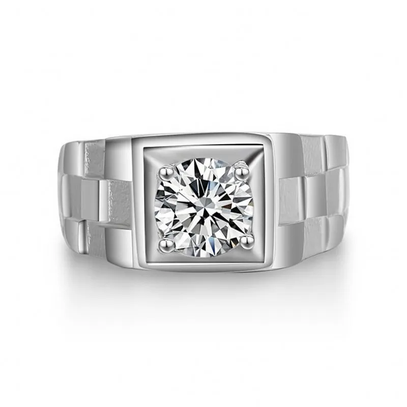 Moda Biżuteria Watch Style Solitaire Men Pierścień 1.5CT Diamond 925 Sterling Silver Emgagement Wedding Band Ring