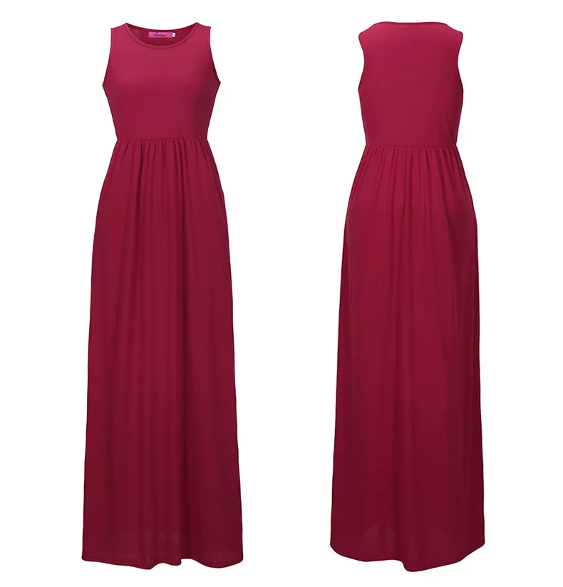 2018 Sommer Neues Damenmode-Kleid mit O-Ausschnitt, ärmelloses Sommerkleid, Freizeitkleider, Maxi-Langkleid, Größe S, M, L, XL, 2XL