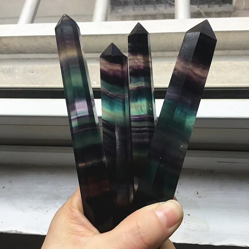 Belo Rainbow Natural Fluorite Apontado Obelisco Natural Cristal De Quartzo Colorido Fluorite Six Edge Point Wand Cura