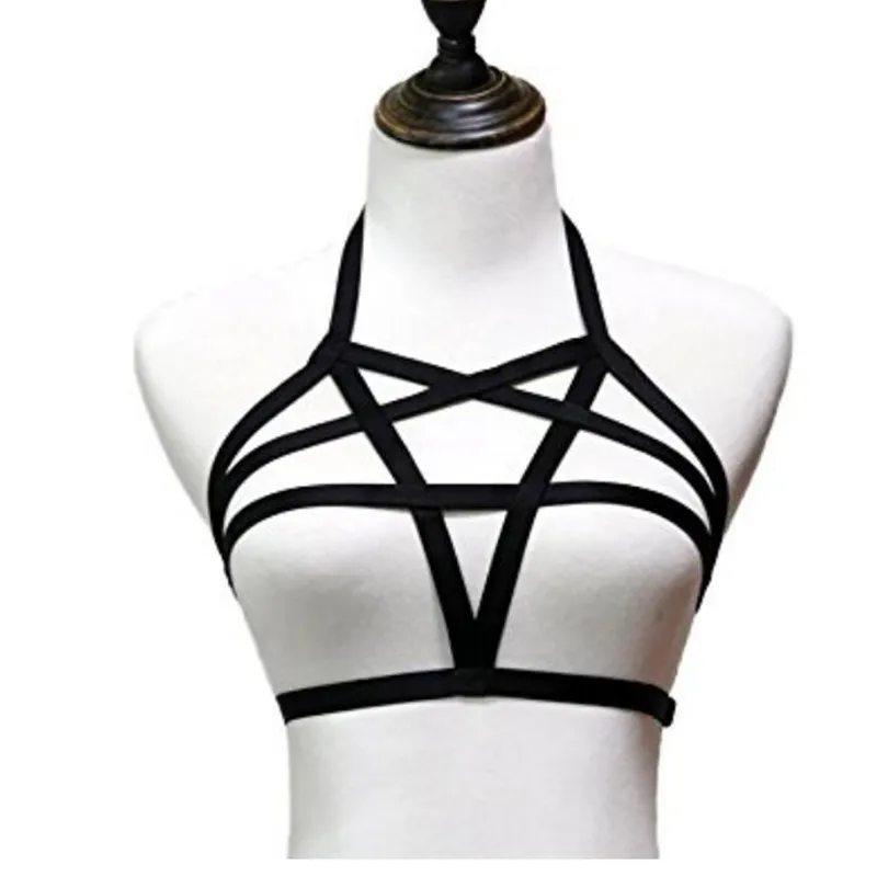 Women Bandage Harness Bra Elastic Cage Bra Hollow Open Cup Push Up Bra Sexy  Goth Bustier Lingerie Body Harness Cage - Garters - AliExpress