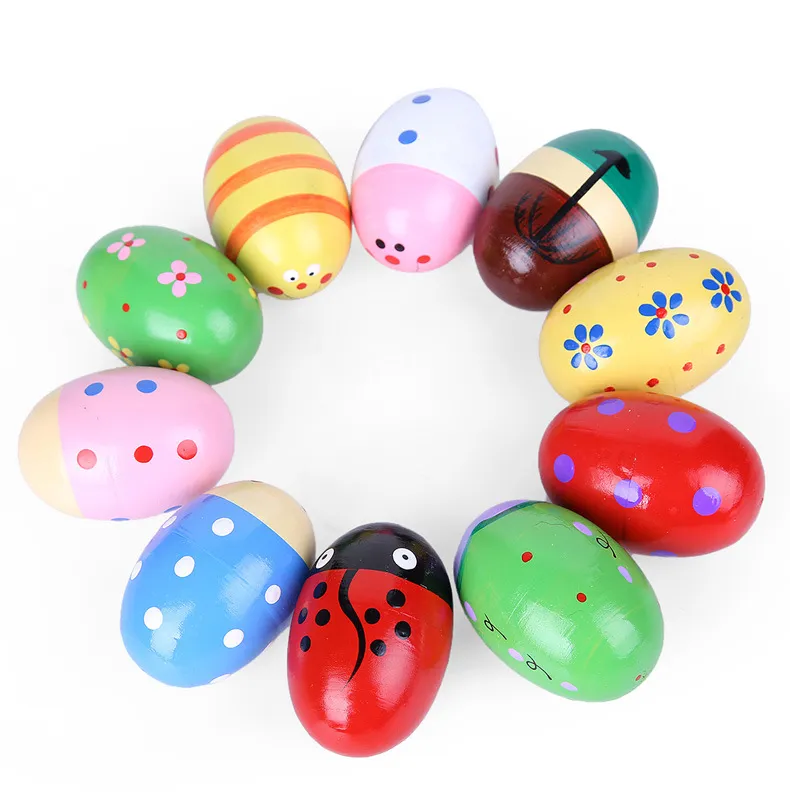 Squisito uovo di sabbia di legno Giocattolo educativo per bambini con pallina di legno Musical Maracas Shaker Strumento a percussione Regalo carino