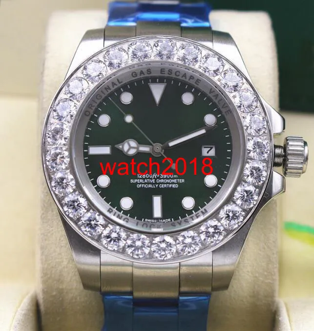 미사용 시계 녹색 다이얼 116660 44mm 더 큰 다이아몬드 세라믹 베젤 자동 기계 남성 시계 최고 품질의 고급 시계