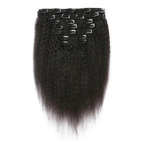 Brazilian Virgin Hair Kinky Straight Clip In Human Hair And 120gNatural Black Coarse Yaki