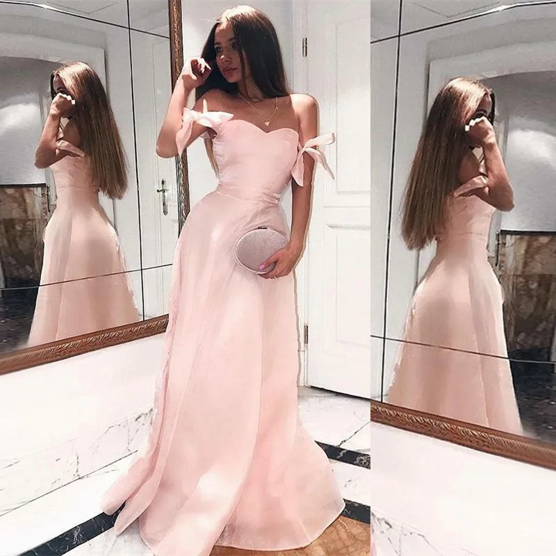 Sweetheart A Line Pink Satin Short Sleeve Prom Dress With Bow Straps Floor Length Black Party Dress For Girls From Yate wedding 112.46 DHgate.Com