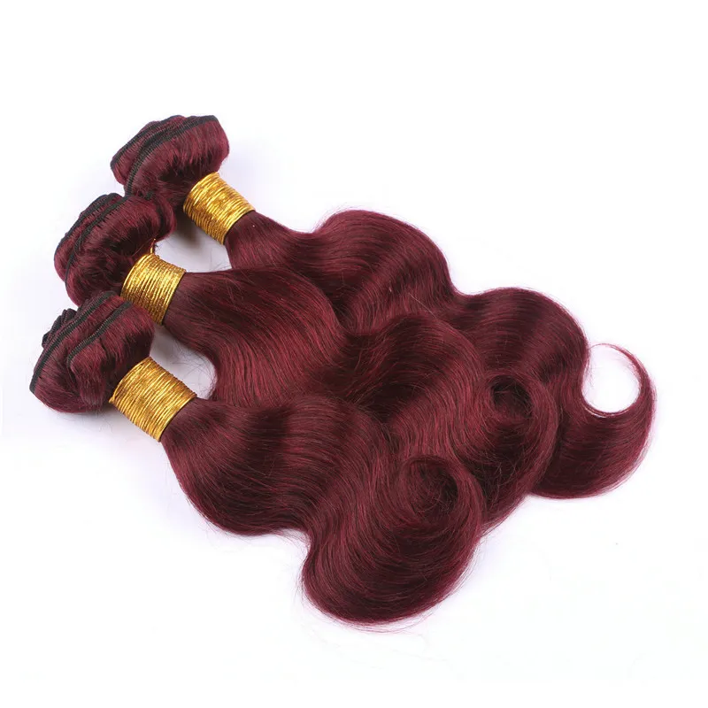 #99J Wine Red Malaysian Body Wave Human Hair Bundle Deals with Frontals Burgundy 13x4 Full Lace Frontal Closure with Weaves