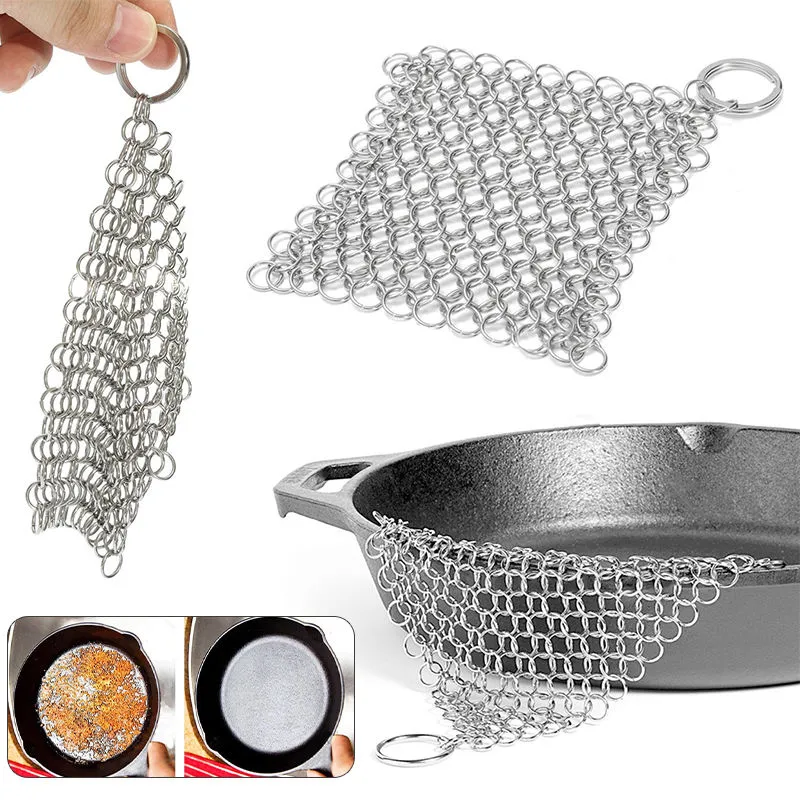 8x6 inch Stainless Steel Cast Iron Cleaner Cast Iron Cleaner Premium Stainless Steel Chainmail Scrubber Kitchen Rust Metal Cleaning