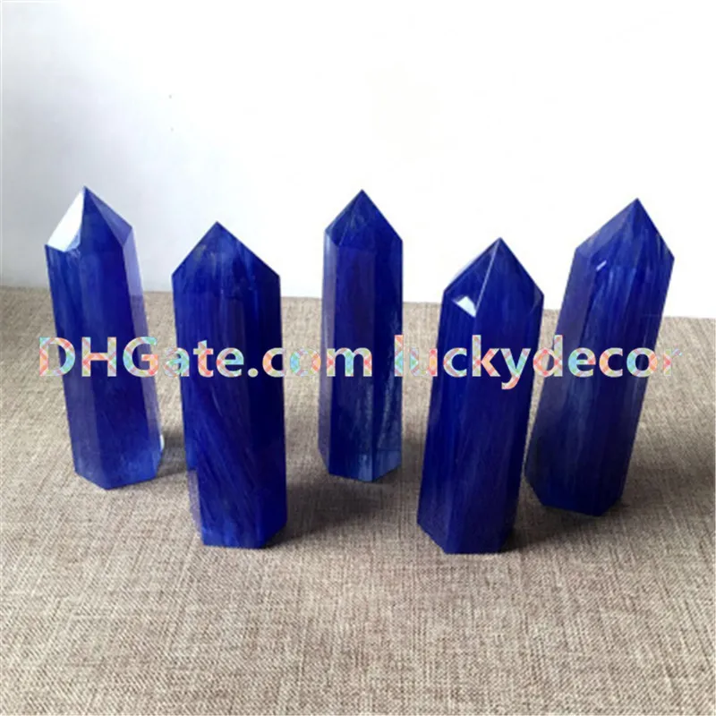 5 stks Groothandel Vrij Blauw Smelten Smelt Quartz Crystal Standing Point Wand Healing Blue Quartz Tower Wicca Stone Decor voor Crystal Grids