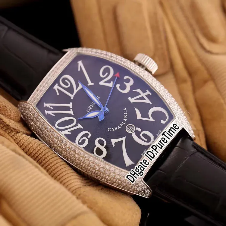 Versione Casablanca 8880 C DT Diamond Bezel quadrante bianco data automatica orologio da uomo cinturino in pelle marrone orologi sportivi grande numero287e
