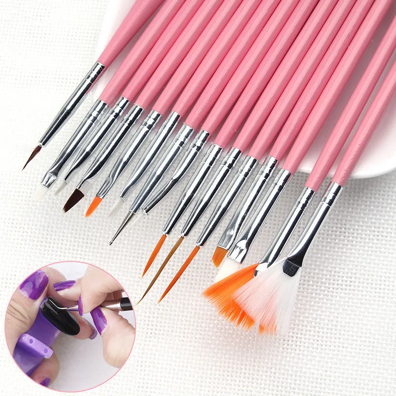 15pcs/Set Professional UV Gel Nail Art Brushes Set Nail Design Polish Painting Drawing Pen Manicure Nail Tools