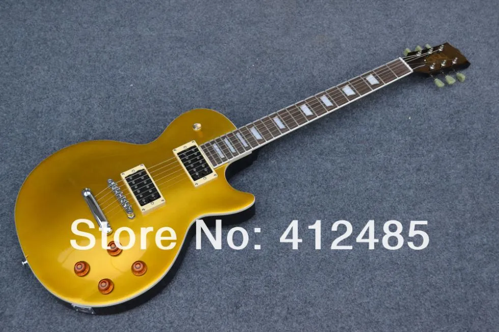 شحن مجاني السعر بالجملة - 2013 وصول جديد Slash Style Golden Color Black Back Back Electric Guitar مع Hardcase