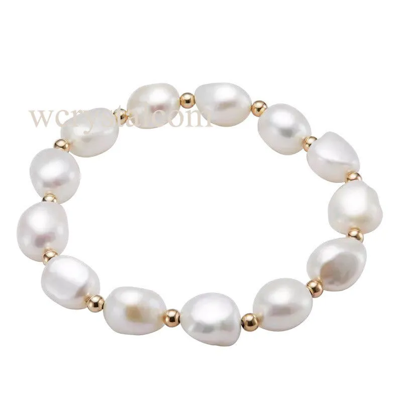 Bracelets de charme Bracelet de perles de culture d'eau douce baroques 9-10 mm en or jaune 9 carats extensible de 3 mm