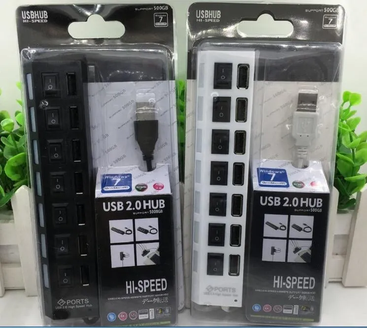 USB 2.0 HUB Power Strip 7 портов разъем LED Light UP концентратор с переключателем адаптер переменного тока для мыши клавиатура зарядное устройство ПК настольный ноутбук планшет