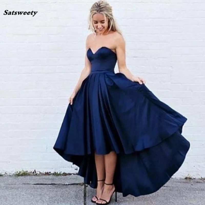 Fashion High/Low Stain Short Elegant Navy Blue Off the Shoulder Ball Gown Short bridal Party bridesmaid Dress