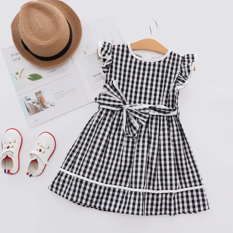2018 Ete Bebe Filles Robes A Carreaux Enfants Filles Mode Flutter Manches Robe Arc Princesse Volants Robe Enfants Vetements Livraison Gratuite