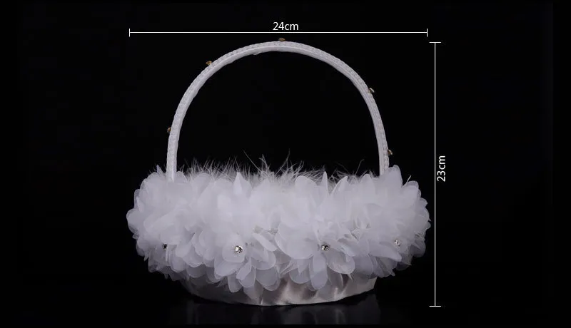 Blanc plume d'autruche fleur fille panier élégant rond soie fleur panier faveurs de mariage accessoire de mariage New347P