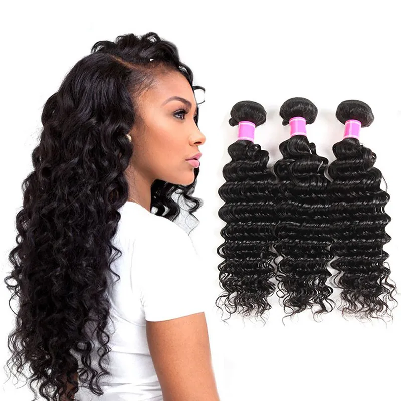 Brazilian Deep Wave Hair Bundles Vendors Unprocessed Brazilian Curly Human Hair Weaves Natural Black Brazilian Virgin Hair Deep Wave