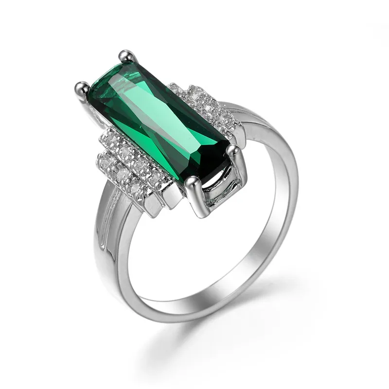 Luckyshine 3piece/lot Christmas 925 sterling silver of colors square Green quartz crystal Ring for lady