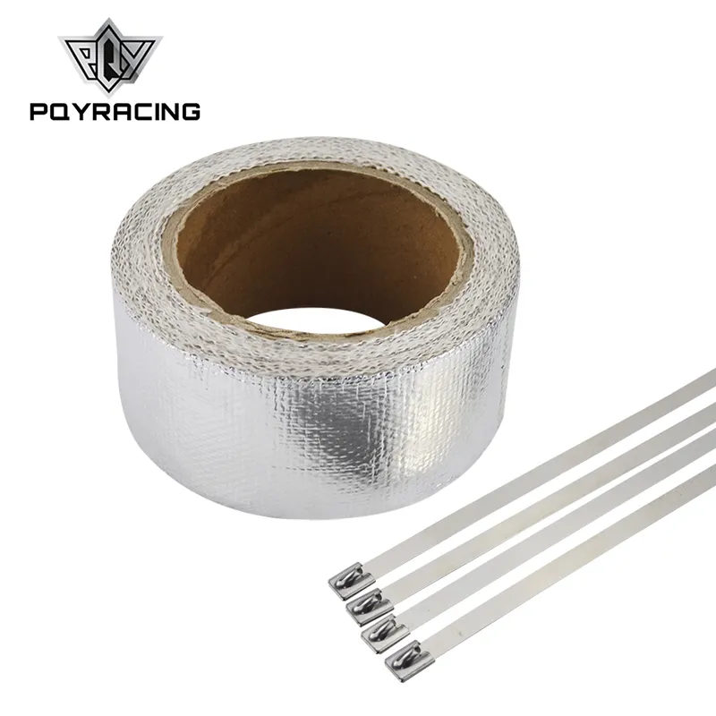 PQY RACING - Bil Aluminium Förstärkt Tape Heat Shield Resistent Wrap för allt inloppsrör / sugkit med 4 st slipsar pqy1611