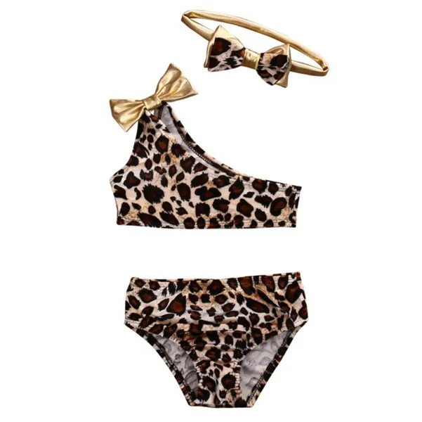 Hot sale 3pcs/set kids baby girl clothes leopard bikini set swimwear swimsuit bathing suit top quality