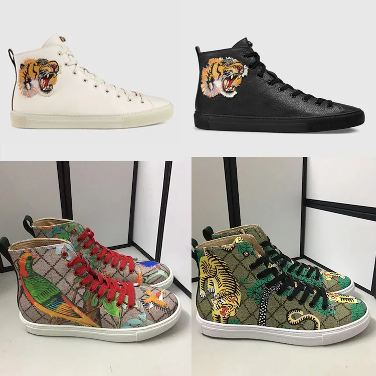 Män designer sneakers högsta sneaker tryckta äkta läder stövlar med arg katt tiger drake sneaker för män kvinnor storlek 35-45