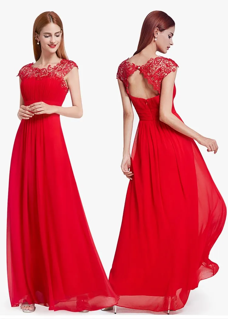 Vestidos de novia w stock sukienki druhna Line Cap Rleeves koronkowe aplikacje szyfonowe długie formalne sukienki wieczorne na bal maturalne HY4255