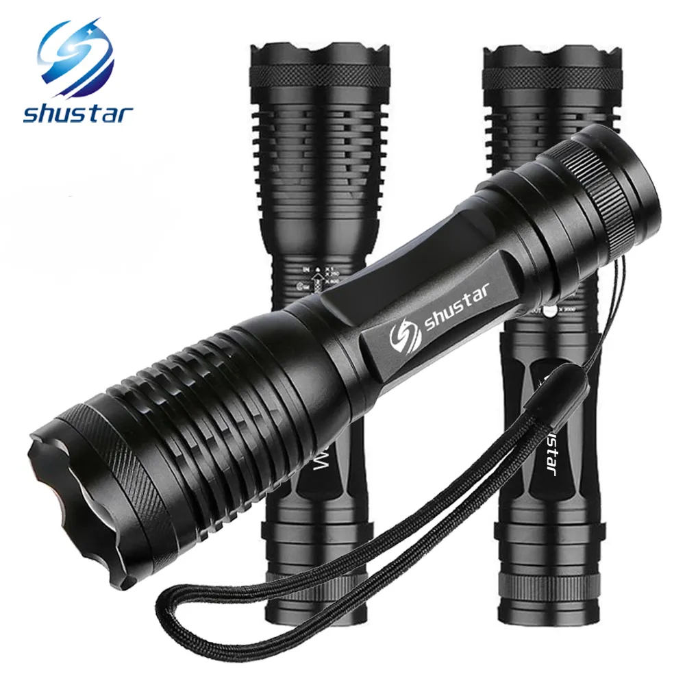 High Power LED-lampan XML-T6 / L2 8000 Lumen Torch Zoomable Flashlight Torch Light 5 Modes för 3XAAA eller 1x18650