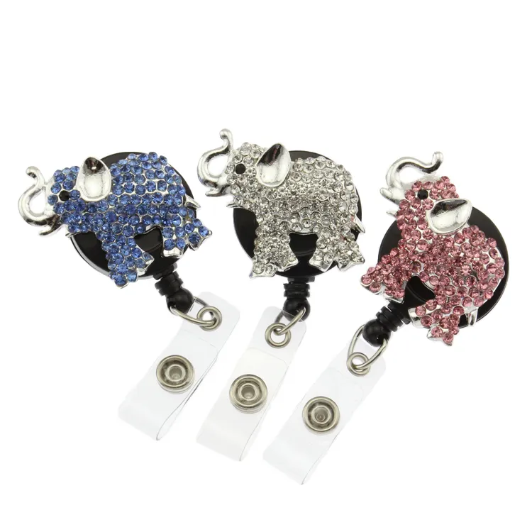 5st Nyckelringar sjuksk￶terska tillbeh￶r glittrande strass sjuksk￶terska l￤kare symbol djur elefant form inf￤llbar badge rulle klipp kontorsleverant￶r