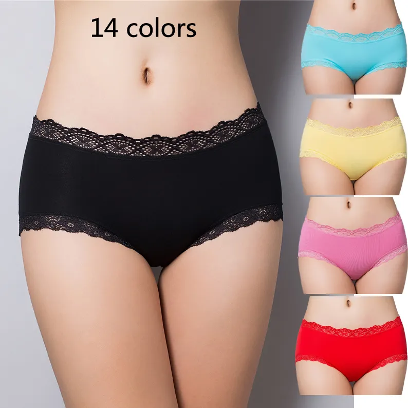 Senhoras de algodão underwear lace cor sólida tamanho grande cuecas cuecas mulheres rosa lingerie sexy biquini para dia dos namorados presentes