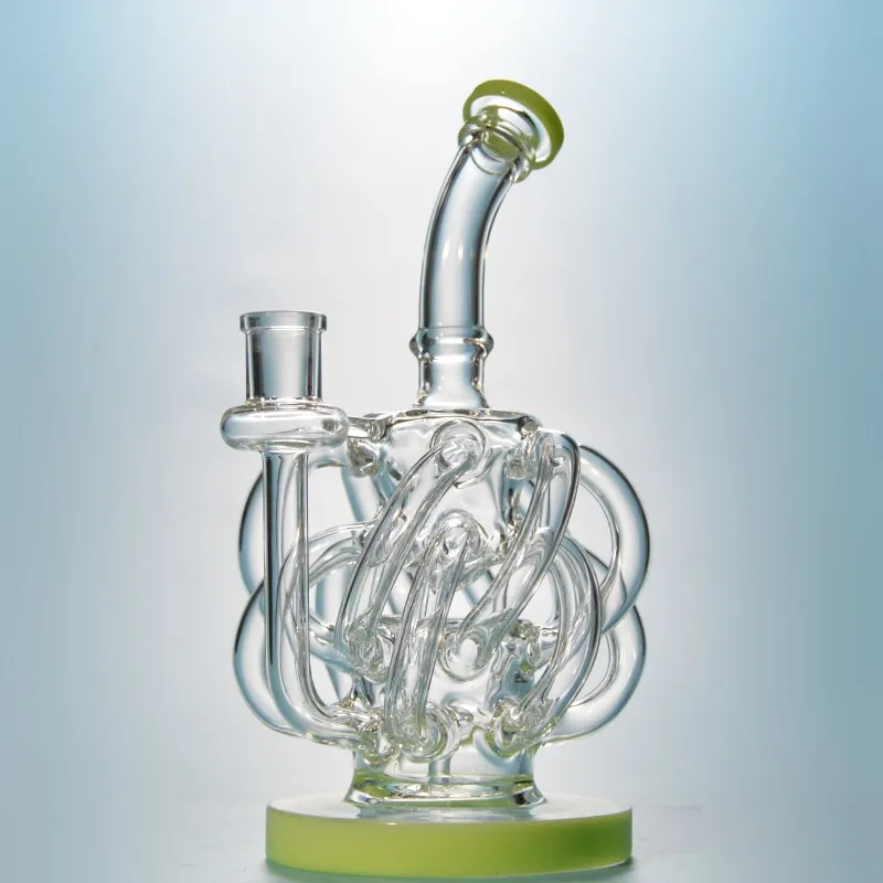 Super Cyclone Glass Recycler Dab Rig Purple Bong con 12 Recycler Tube Water Pipes Vortex Recycler Glass Water Bong 14mm Joint Oil Rigs