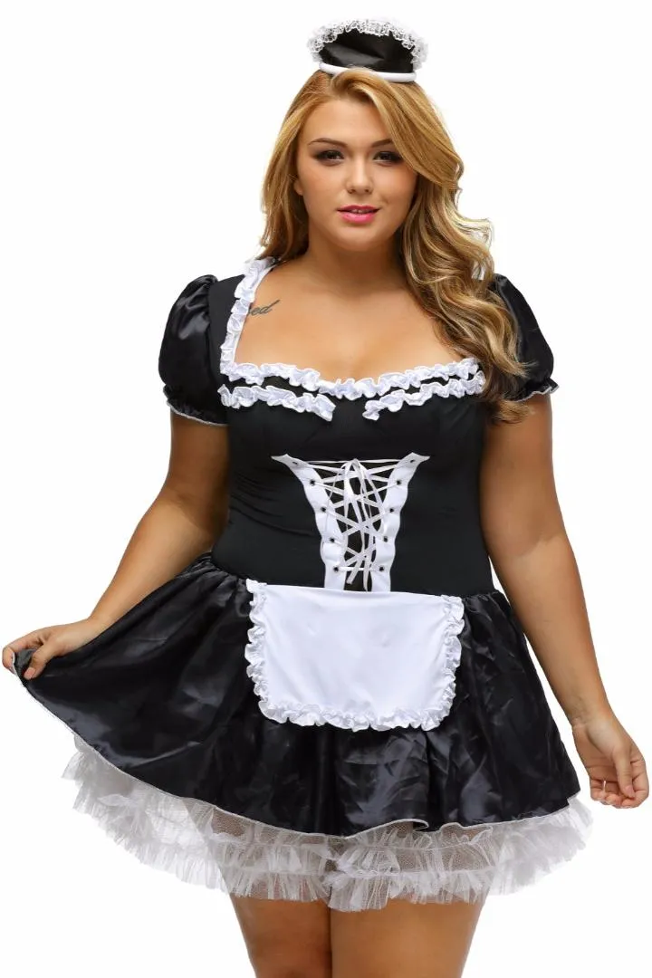 S 6XL Black Satin And White Lace Fancy Mini French Maid Dress Cosplay Sexy  Maid Costume Plus Size Halloween Costumes For Women От 3 581 руб. | DHgate