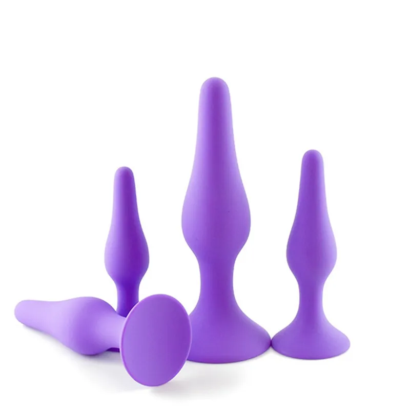 4 pezzi / set giocattoli anali in silicone tappi di testa mini dildo giocattoli del sesso prodotti donne uomini principianti gay giocattoli del sesso nero viola