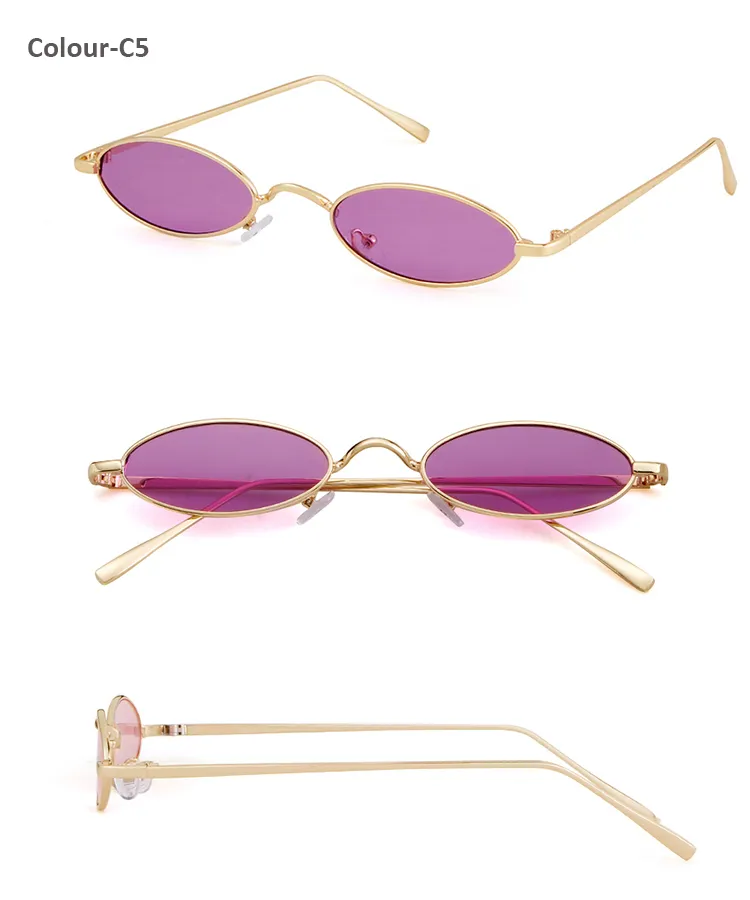 Petites lunettes de soleil ovales pour hommes cadre métallique rétro mâle jaune rouge vintage Petits verres de soleil ronds pour femmes 20185845841