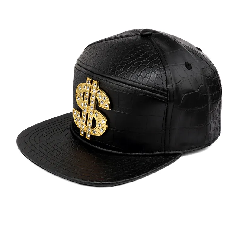 PU 가죽 모자 힙합 모자 Crocodile 곡물 Snapback Cap Golden E 로고 패션 다이아몬드 야구 모자 힙합 모자 남성 여성 스포츠 casquette