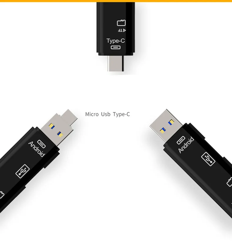 3 i 1 USB 3.1 Typ-C USB Micro USB TF Micro SD SDXC OTG-kortläsare för MacBook Android Phone Tablet